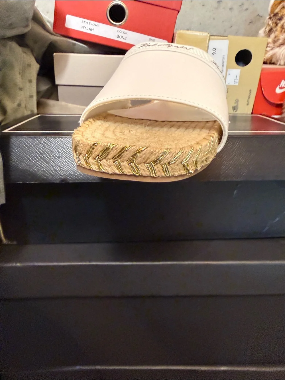 Karl Lagerfeld White Slide with Gold Logo Size 9  Price is Firm They are Cute 🥰